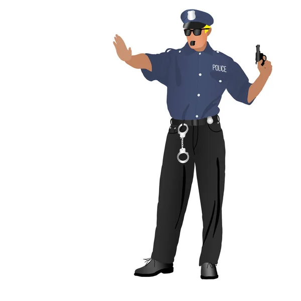 Freehand Drawing White Background Police Man Shows Stop Hand Policeman — Stock Photo, Image