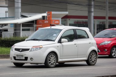 Chiang Mai, Tayland - 19 Haziran 2018: Özel Proton Savvy. Malezya ülkeye çarpımını. Yol no.1001, Chiangmai şehir merkezine 8 km.