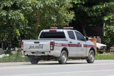 Chiangmai, Tayland - 28 Haziran 2018: Kraliyet Tayland polisi, polis arabası. Fotoğrafa yol no.121 8 km şehir merkezine Chiangmai, Tayland.