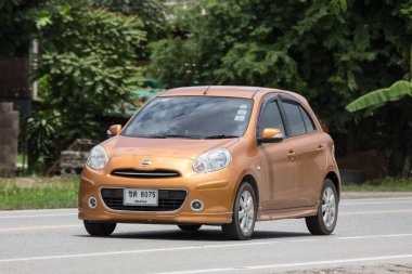 Chiangmai, Tayland - 28 Haziran 2018: Eko araba Nissan Mart. Yol no.1001 Chiangmai iş alanı 8 km.