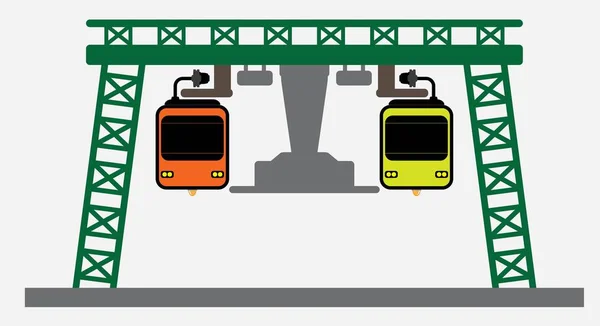 Front Flat Design Suspension Railway Vector Illustration — Stock Vector