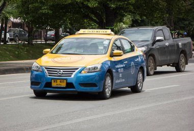 Chiangmai, Tayland - 10 Ağustos 2018: Grab Şehir taksi Chiangmai. Hizmet Chiangmai şehir içinde. Chiangmai şehrinde yolda fotoğraf.