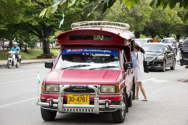 Chiangmai Thailand August 2018 Red Mini Truck Taxi Chiangmai Service — Stock Photo, Image