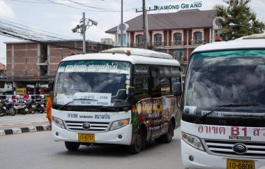 Chiangmai, Tayland - 8 Ağustos 2018: Yutong Mini otobüs. Otobüs Chiangmai şehir otobüs veya SPK. SPK yönetimi Chiangmai Belediyesi tarafından. Fotoğraf, Chiangmai otobüs istasyonu, Chiangmai, Tayland.