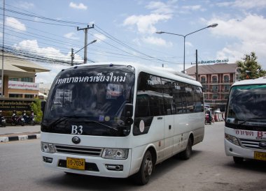 Chiangmai, Tayland - 8 Ağustos 2018: Yutong Mini otobüs. Otobüs Chiangmai şehir otobüs veya SPK. SPK yönetimi Chiangmai Belediyesi tarafından. Fotoğraf, Chiangmai otobüs istasyonu, Chiangmai, Tayland.