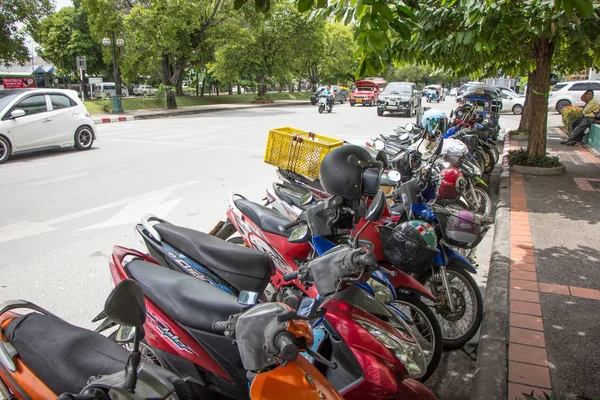 Chiangmai Tailandia Agosto 2018 Motocicleta Parking Side City Road Foto — Foto de Stock