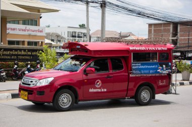 Chiangmai, Tayland - 8 Ağustos 2018: Kırmızı Mini kamyon taksi Chiangmai. Hizmet Chiangmai şehir içinde. Ana otobüs istasyonuna Chiangmai, fotoğraf.