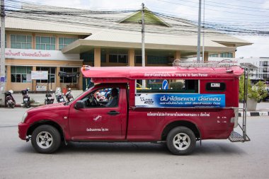 Chiangmai, Tayland - 8 Ağustos 2018: Kırmızı Mini kamyon taksi Chiangmai. Hizmet Chiangmai şehir içinde. Ana otobüs istasyonuna Chiangmai, fotoğraf.