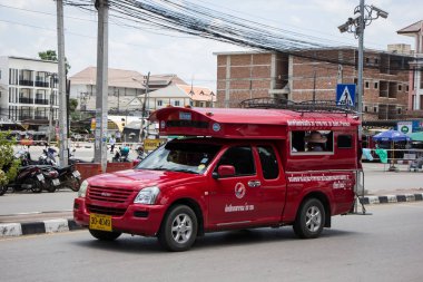Chiangmai, Tayland - 8 Ağustos 2018: Kırmızı Mini kamyon taksi Chiangmai. Hizmet Chiangmai şehir içinde. Ana otobüs istasyonuna Chiangmai, fotoğraf.