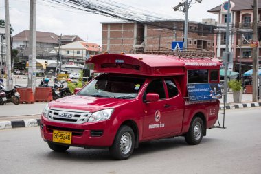 Chiangmai, Tayland - 8 Ağustos 2018: Kırmızı Mini kamyon taksi Chiangmai. Hizmet Chiangmai şehir içinde. Ana otobüs istasyonuna Chiangmai, fotoğraf.