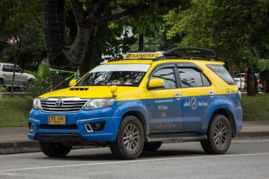 Chiangmai, Tayland - 10 Ağustos 2018: City taksi chiangmai, şehir hizmetinde. Chiangmai şehrinde yolda fotoğraf.