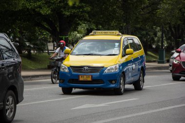 Chiangmai, Tayland - 10 Ağustos 2018: City taksi chiangmai, şehir hizmetinde. Chiangmai şehrinde yolda fotoğraf.