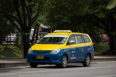 Chiangmai, Tayland - 10 Ağustos 2018: City taksi chiangmai, şehir hizmetinde. Chiangmai şehrinde yolda fotoğraf.