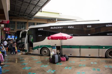 Chiangmai, Tayland - 18 Ağustos 2018: Otobüs Greenbus şirketi. Yeşil otobüs otobüs Sevice Kuzey Bölgesi Tayland için büyük şirketidir.