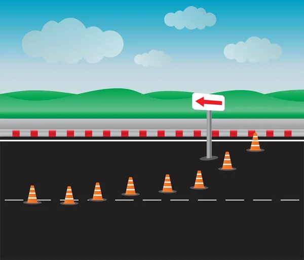 Set Traffic Cone Road Landscape Background — Stock Vector
