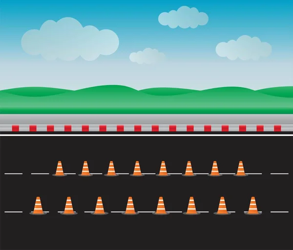 Set Med Trafik Konen Vägen Med Landskapet Bakgrund — Stock vektor