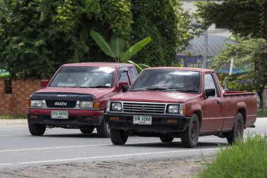 Chiangmai, Tayland - 7 Ağustos 2018: Özel Old pikap araba, Mitsubishi siklon. Yol no.1001, Chiangmai iş alanı 8 km.