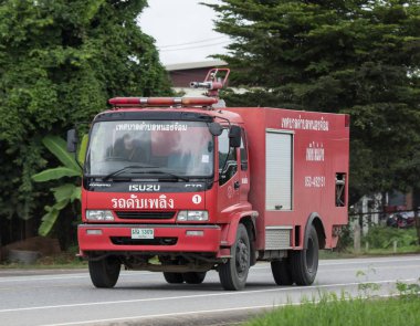 Chiangmai, Tayland - 4 Eylül 2018: İtfaiye arabası Nongjom bucağı Yönetim Organizasyon. Yol no.1001, Chiangmai iş alanı 8 km.