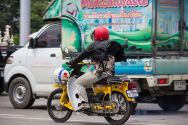 Chiangmai, Tayland - 6 Eylül 2018: Özel eski Honda Super 700 motosiklet. Yol no.1001, Chiangmai iş alanı 8 km.