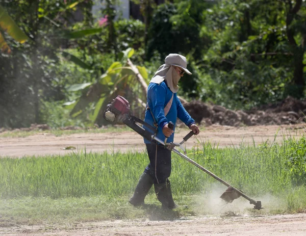 Chiangmai, Tayland - 7 Eylül 2018: İle yol boyunca düzeltici biçme çim biçme makinesi. Fotoğraf Road Hayır 121 hakkında 8 km şehir merkezine Chiangmai, Tayland.