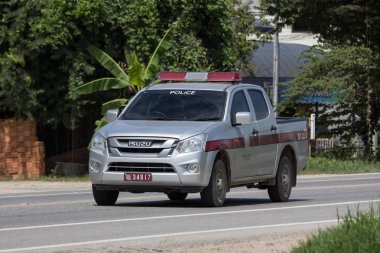 Chiangmai, Tayland - 7 Eylül 2018: Kraliyet Tayland polisi, polis arabası. Fotoğrafa yol no.121 8 km şehir merkezine Chiangmai, Tayland.