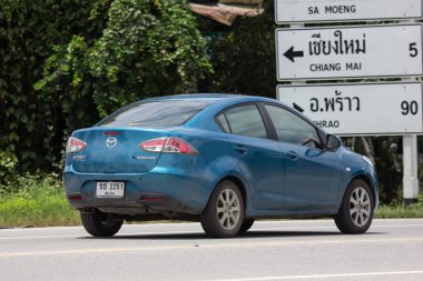 Chiangmai, Tayland - 10 Eylül 2018: Özel Eko Kiralık Mazda 2. Yol no.1001 Chiangmai iş alanı 8 km.
