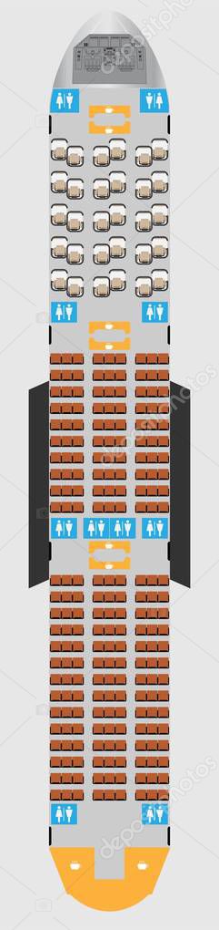 Wide body Aircraft Seat Map with restroom Vector illustration