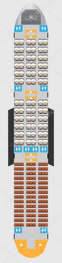 Wide body Aircraft Seat Map with restroom Vector illustration