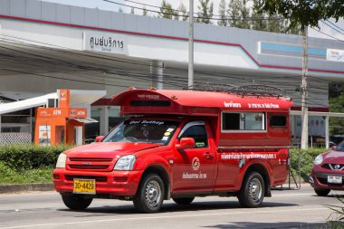 Chiangmai, Tayland - 25 Eylül 2018: Kırmızı taksi chiang mai. Hizmet şehir ve civarında. Yol no.1001 Chiangmai iş alanı 8 km.