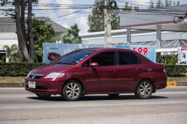 Chiangmai, Tayland - 28 Eylül 2018: Özel Honda City kompakt araç. Japon üretici Honda tarafından üretilen. Fotoğrafa yol no.121 8 km şehir merkezine Chiangmai, Tayland.