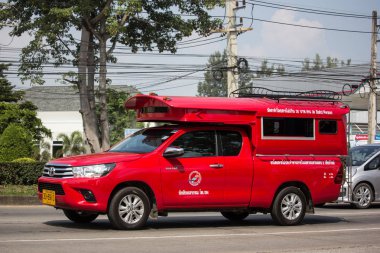 Chiangmai, Tayland - 8 Ekim 2018: Kırmızı taksi chiang mai. Hizmet şehir ve civarında. Yol no.1001 Chiangmai iş alanı 8 km.