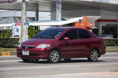 Chiangmai, Tayland - 28 Eylül 2018: Özel Honda City kompakt araç. Japon üretici Honda tarafından üretilen. Fotoğrafa yol no.121 8 km şehir merkezine Chiangmai, Tayland.