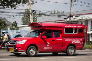 Chiangmai, Tayland - 8 Ekim 2018: Kırmızı taksi chiang mai. Hizmet şehir ve civarında. Yol no.1001 Chiangmai iş alanı 8 km.