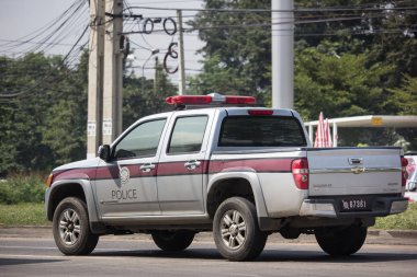 Chiangmai, Tayland - 8 Ekim 2018: Kraliyet Tayland polisi, polis arabası. Fotoğrafa yol no.121 8 km şehir merkezine Chiangmai, Tayland.