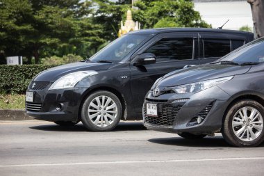 Chiangmai, Thailand - October 8 2018: New Private Car toyota Yaris Hatchback Eco Car.  Photo at road no 121 about 8 km from downtown Chiangmai thailand. clipart