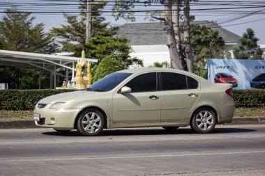 Chiangmai, Tayland - 26 Kasım 2018: Özel araba, Proton Persona. Fotoğrafa yol no.121 8 km şehir merkezine Chiangmai, Tayland.