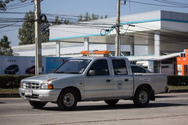 Chiangmai, Tayland - 21 Aralık 2018: Özel pikap araba, Ford Ranger. Yol no.1001, Chiangmai şehir merkezine 8 km.