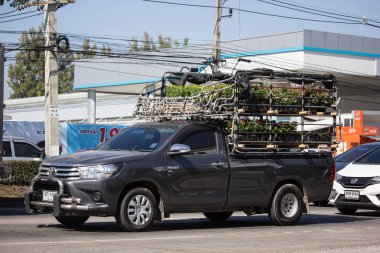 Chiangmai, Tayland - 27 Aralık 2018: Özel pikap kamyon araba Toyota Hilux Revo. Yol no.1001, Chiangmai şehir merkezine 8 km.