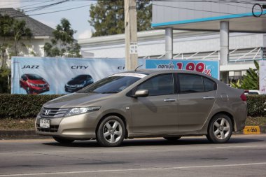Chiangmai, Tayland - 3 Ocak 2019: Özel Honda City kompakt araç. Japon üretici Honda tarafından üretilen. Fotoğrafa yol no.121 8 km şehir merkezine Chiangmai, Tayland.