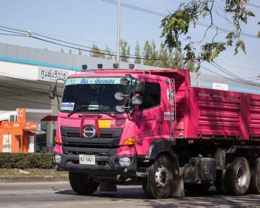 Chiangmai, Thailand - January 4 2019: Trailer Dump truck of Thanachai Company. On road no.1001, 8 km from Chiangmai city.