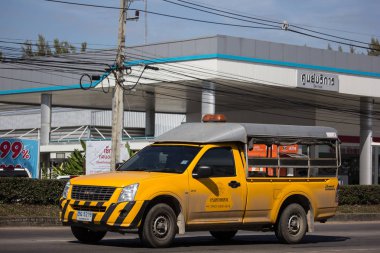 Chiangmai, Thailand - January 4 2019: Pickup truck of Department of Highways. Photo at road no.1001 about 8 km from downtown Chiangmai, thailand.