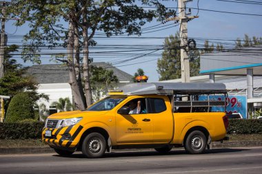 Chiangmai, Thailand - January 4 2019: Pickup truck of Department of Highways. Photo at road no.1001 about 8 km from downtown Chiangmai, thailand.