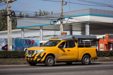 Chiangmai, Thailand - January 4 2019: Pickup truck of Department of Highways. Photo at road no.1001 about 8 km from downtown Chiangmai, thailand.