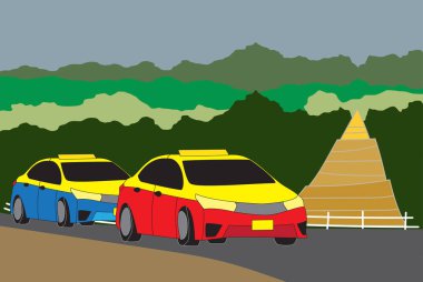 Kırmızı kamyon taksi Chiang mai doğa ve pagoda arka plan vektör ile almak