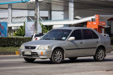 Chiangmai, Tayland - 14 Ocak 2019: Özel Honda City kompakt araç. Japon üretici Honda tarafından üretilen. Fotoğrafa yol no.121 8 km şehir merkezine Chiangmai, Tayland.