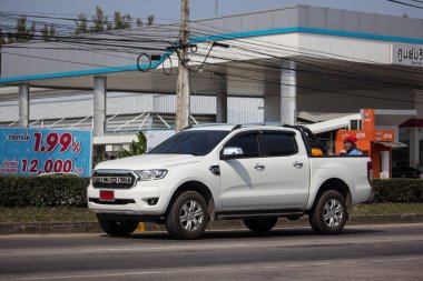 Chiangmai, Tayland - 22 Ocak 2019: Özel pikap araba, Ford Ranger. Yol no.1001, Chiangmai şehir merkezine 8 km.