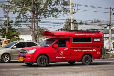 Chiang Mai, Tayland - 20 Nisan 2018: Kırmızı taksi chiang mai. Hizmet şehir ve civarında. Yol no.1001 Chiangmai iş alanı 8 km.