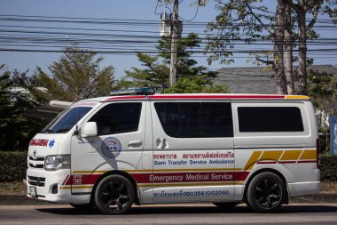 Chiangmai, Tayland - 4 Şubat 2019: Ambulans van Siam Tranfer hizmet. Yol no.1001, Chiangmai iş alanı 8 km.