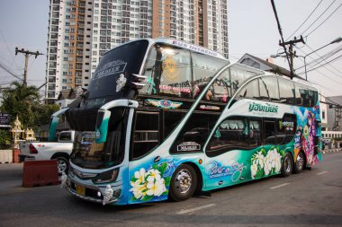 Chiangmai, Tayland - 16 Şubat 2019: Özel seyahat otobüs. Fotoğraf Chiangmai otobüs istasyonu.