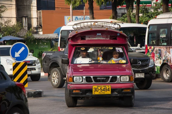 Чиангмай Таиланд Февраля 2019 Года Красный Минигрузовик Чиангмай Обслуживание Городе — стоковое фото